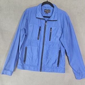 Michael Kors Womens Medium Full Zip Windbreaker Jacket Royal Blue Collar